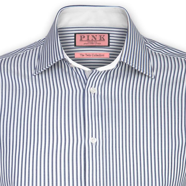 Thomas Pink Lloyd Stripe Shirt - Button Cuff White/blue  Regular