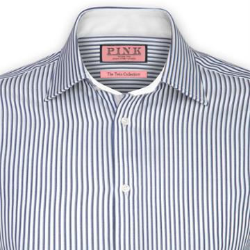 Thomas Pink Lloyd Stripe Shirt - Button Cuff White/blue  Regular