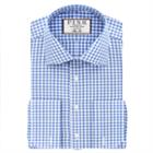 Thomas Pink Summers Check Slim Fit Double Cuff Shirt Pale Blue/white  Long