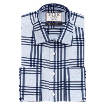 Thomas Pink Mears Check Slim Fit Double Cuff Shirt Navy/white