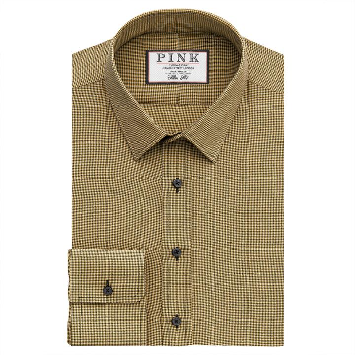 Thomas Pink Godfrey Texture Slim Fit Button Cuff Shirt Yellow/grey