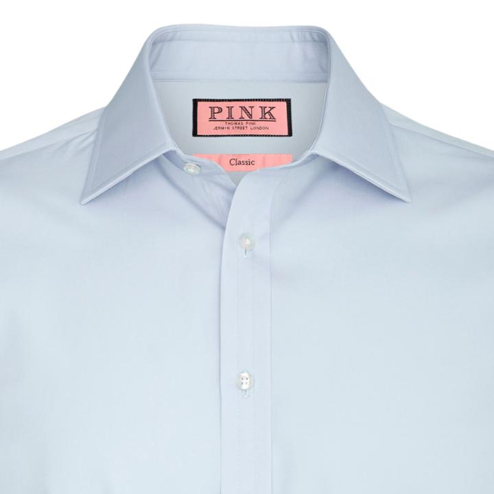 Thomas Pink Edmond Plain Classic Fit Button Cuff Shirt Pale Blue/plain Long