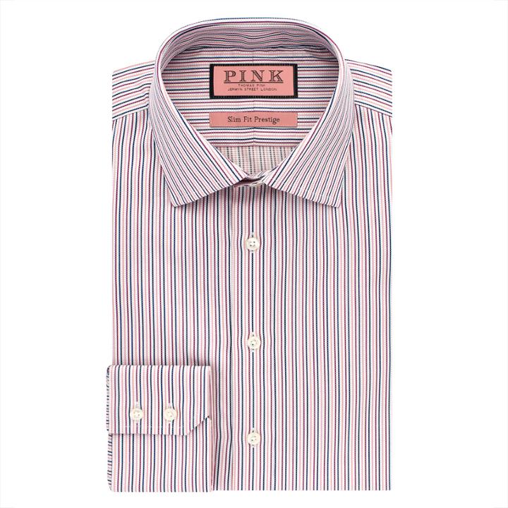 Thomas Pink Conrad Stripe Slim Fit Button Cuff Shirt White/pink