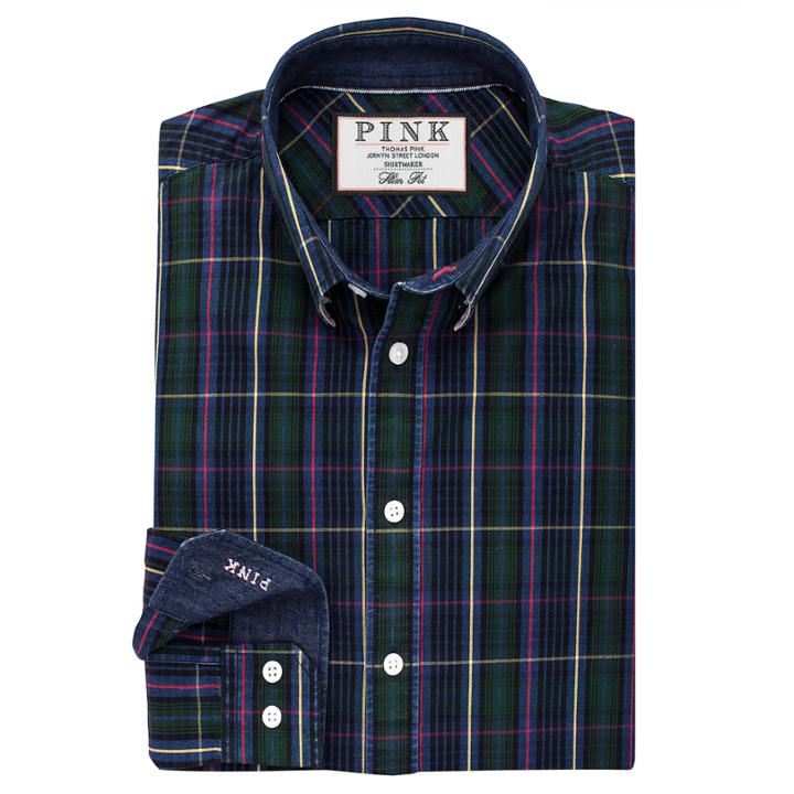 Thomas Pink Jameson Check Slim Fit Button Cuff Shirt Green/multi