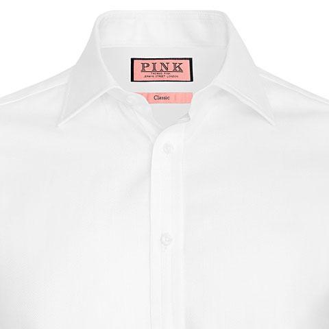 Thomas Pink Abson Herringbone Classic Fit Double Cuff Shirt White Regular