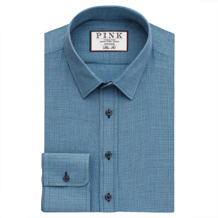 Thomas Pink Godfrey Texture Slim Fit Button Cuff Shirt Teal/grey