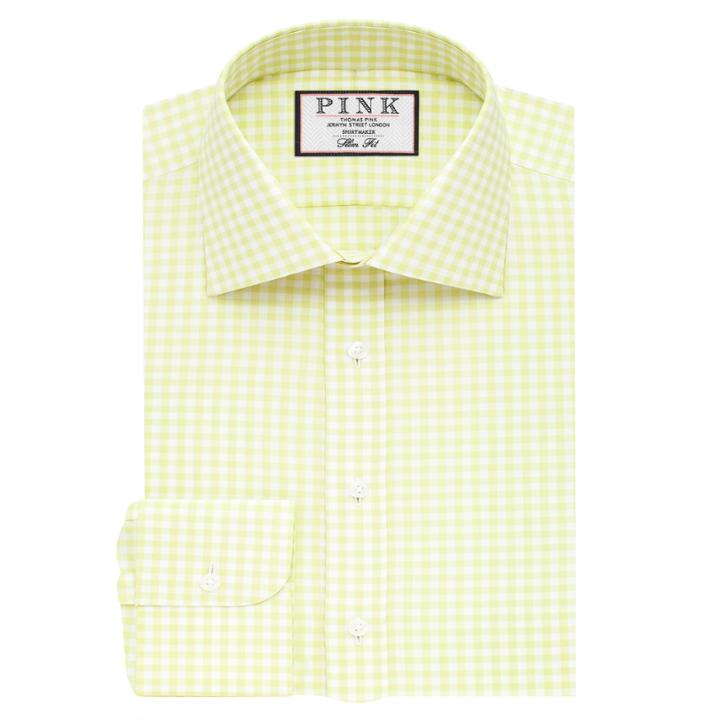 Thomas Pink Summers Check Slim Fit Button Cuff Shirt Green/white  Regular