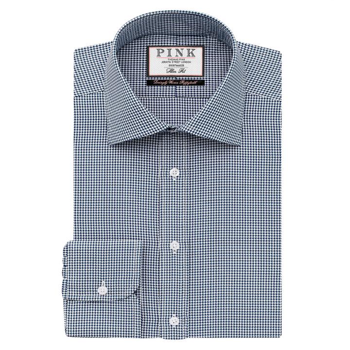 Thomas Pink Davenport Texture Slim Fit Button Cuff Shirt Navy/white