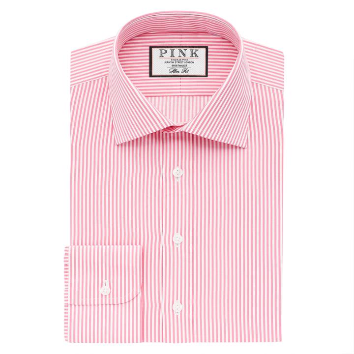 Thomas Pink Grant Stripe Slim Fit Button Cuff Shirt Pink/white  Regular