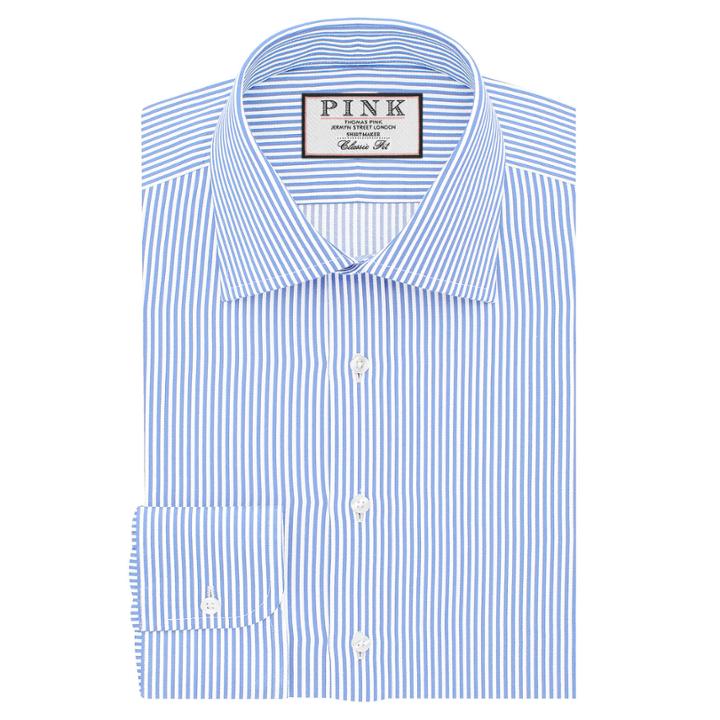 Thomas Pink Grant Stripe Classic Fit Button Cuff Shirt Pale Blue/white Regular