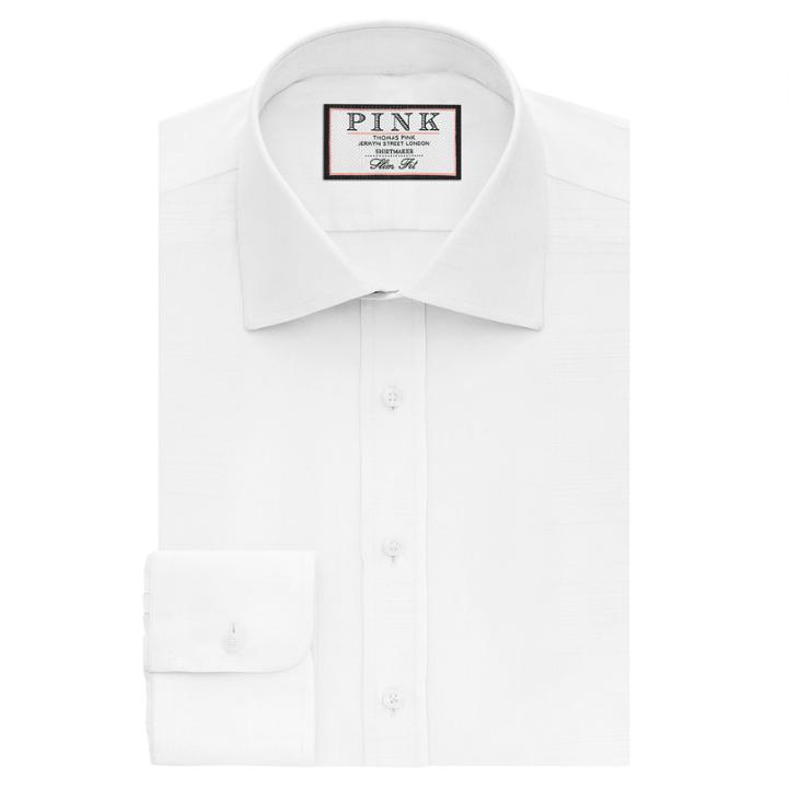 Thomas Pink Terrance Texture Slim Fit Button Cuff Shirt White