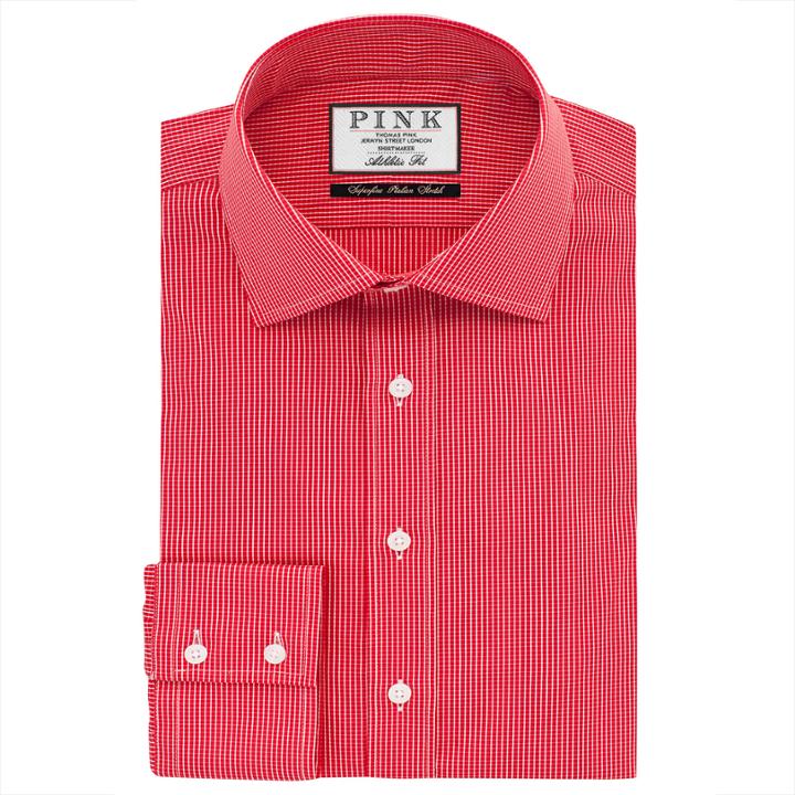 Thomas Pink Hardwick Check Athletic Fit Button Cuff Shirt Red/white