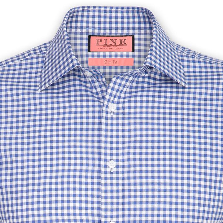 Thomas Pink Kilmoray Check Slim Fit Double Cuff Shirt Blue/white