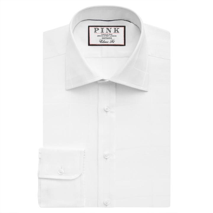 Thomas Pink Gillingham Check Classic Fit Button Cuff Shirt White Regular