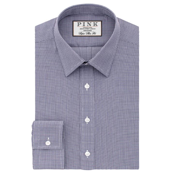 Thomas Pink Hartley Texture Super Slim Fit Button Cuff Shirt Navy/white