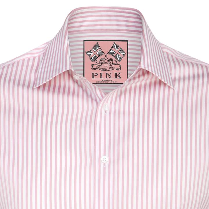 Thomas Pink Algernon Stripe Slim Fit Double Cuff Shirt White/pink