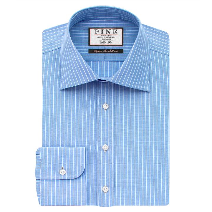 Thomas Pink Abel Stripe Slim Fit Button Cuff Shirt Blue/white Regular