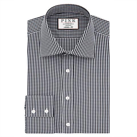 Thomas Pink Livingston Check Athletic Fit Button Cuff Shirt White/navy