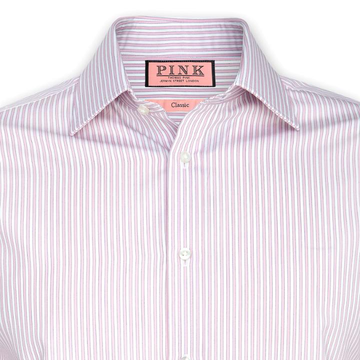 Thomas Pink Ian Stripe Classic Fit Double Cuff Shirt Pink/white Long