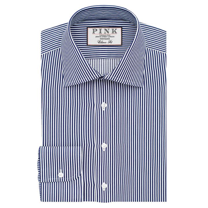 Thomas Pink Grant Stripe Classic Fit Button Cuff Shirt Navy/white  Regular