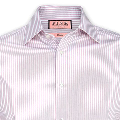 Thomas Pink Ian Stripe Classic Fit Double Cuff Shirt Pink/white Regular