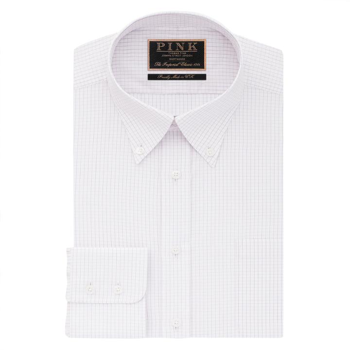 Thomas Pink Ashford Check Classic Fit Button Cuff Shirt White/purple Regular