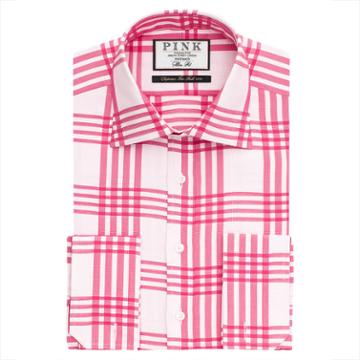 Thomas Pink Mears Check Slim Fit Double Cuff Shirt Pink/white