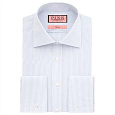 Thomas Pink Vienna Check Classic Fit Double Cuff Shirt Deep Blue/plain Long