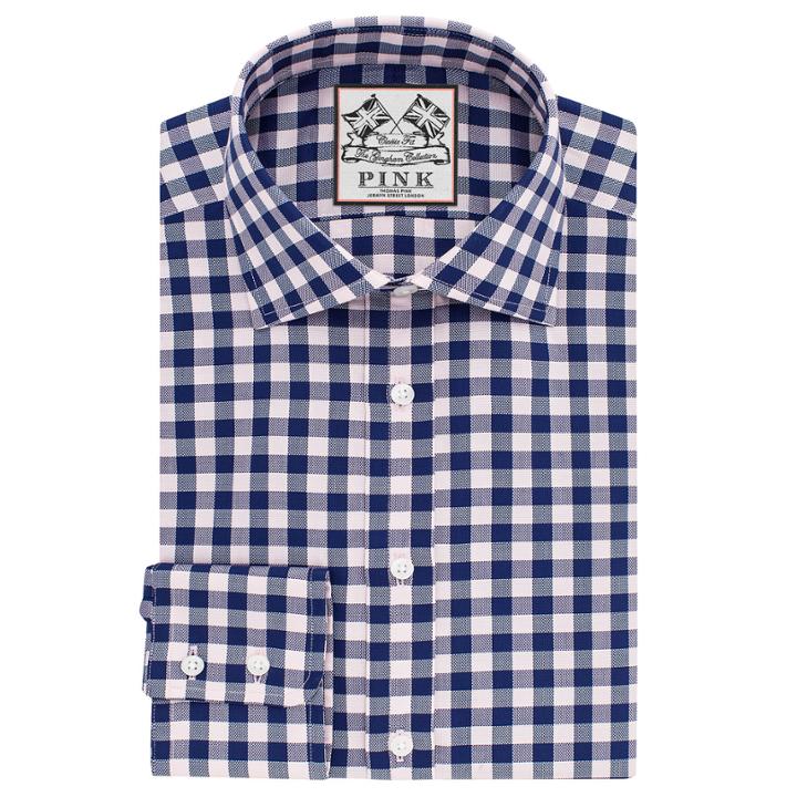 Thomas Pink Plato Check Classic Fit Button Cuff Shirt Pink/navy Regular