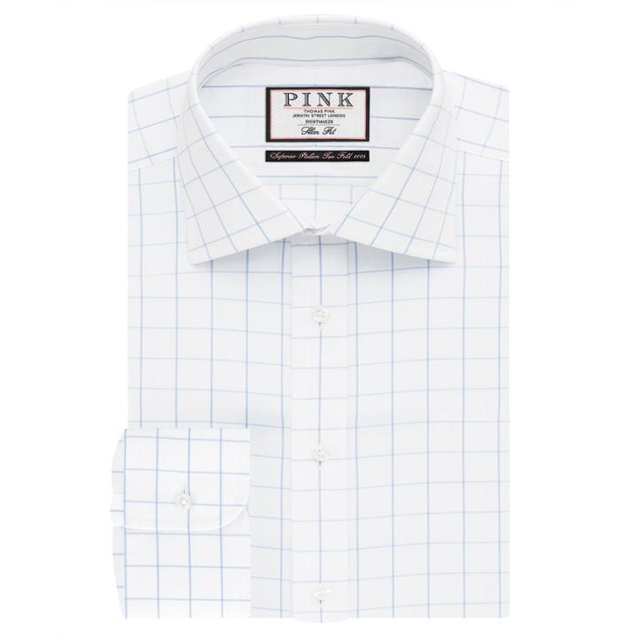 Thomas Pink Edward Check Slim Fit Button Cuff Shirt White/sky