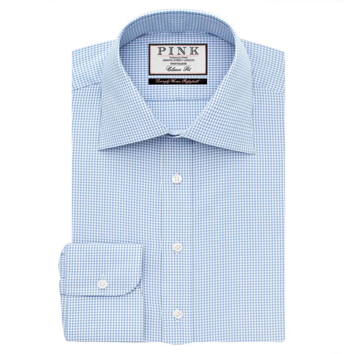 Thomas Pink Davenport Texture Classic Fit Button Cuff Shirt Pale Blue/white Regular
