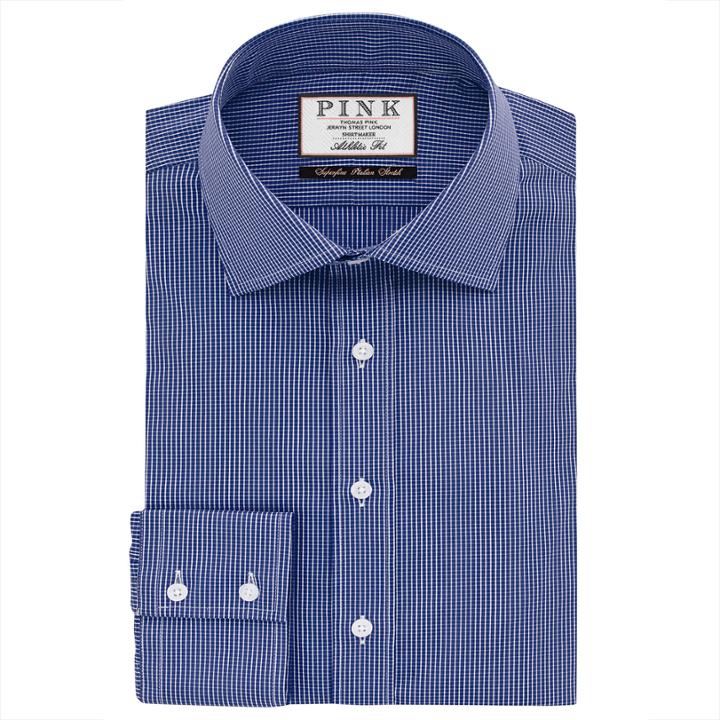 Thomas Pink Hardwick Check Athletic Fit Button Cuff Shirt Blue/white