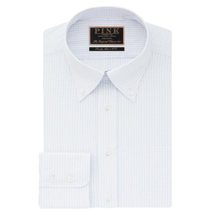 Thomas Pink Ashford Check Classic Fit Button Cuff Shirt White/blue Regular