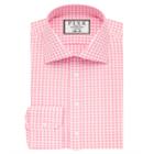 Thomas Pink Summers Check Slim Fit Button Cuff Shirt Pink/white  Long