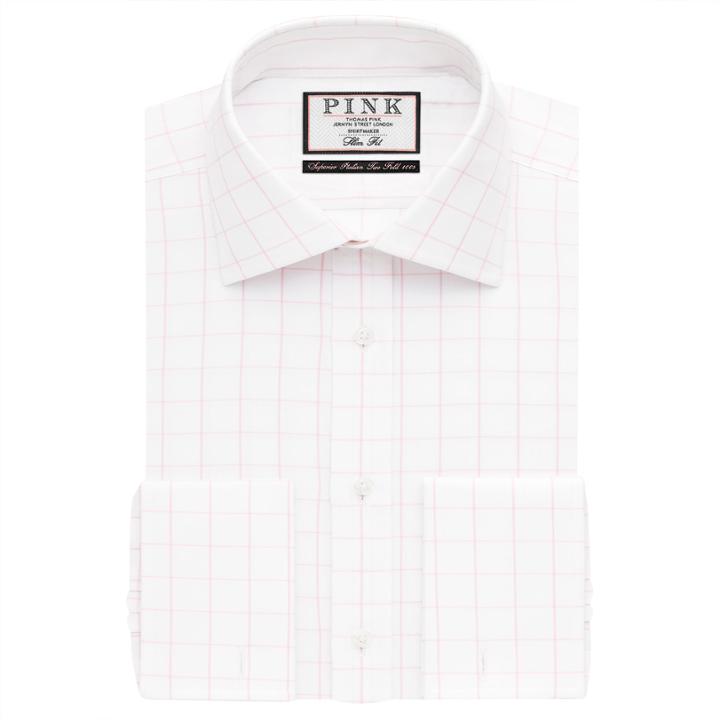 Thomas Pink Edward Check Slim Fit Button Cuff Shirt White/pink