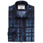 Thomas Pink Leon Print Slim Fit Button Cuff Shirt Blue/black