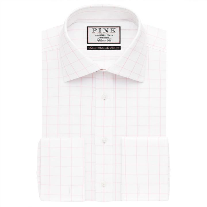 Thomas Pink Edward Check Classic Fit Double Cuff Shirt White/pink  Regular