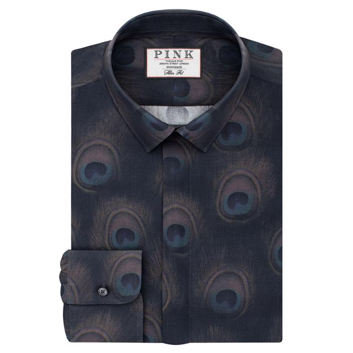 Thomas Pink Watts Print Slim Fit Button Cuff Shirt Charcoal/multi