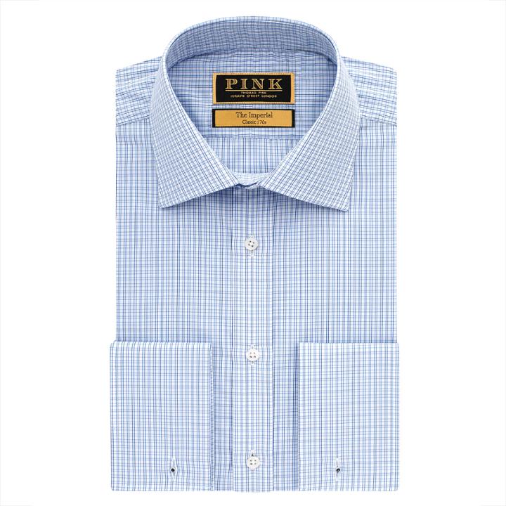 Thomas Pink Shonibare Check Classic Fit Double Cuff Shirt White/blue Regular