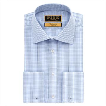 Thomas Pink Shonibare Check Classic Fit Double Cuff Shirt White/blue  Regular