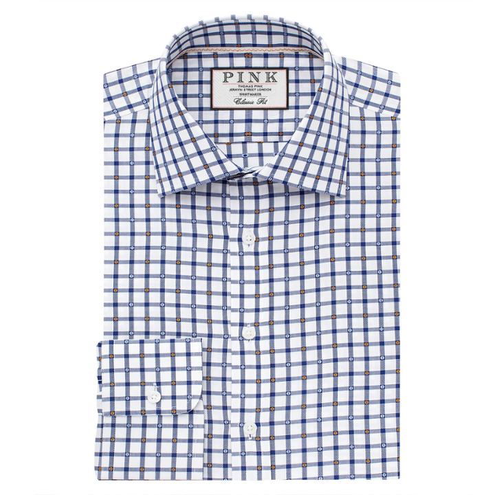 Thomas Pink Lyndon Check Classic Fit Button Cuff Shirt White/navy  Regular