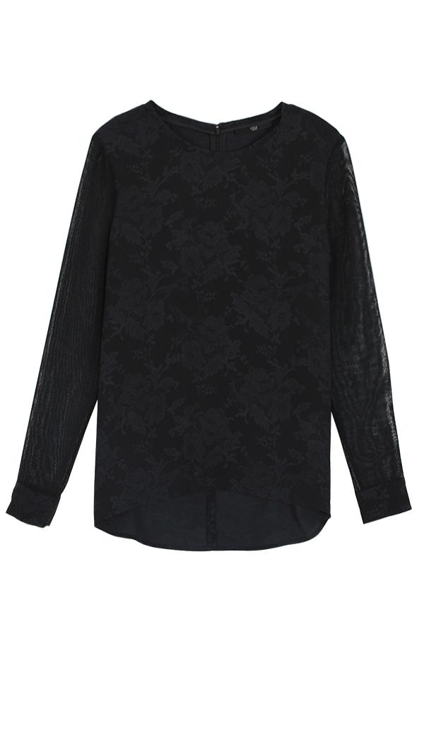 Tapestry Print Mesh Sleeve Top