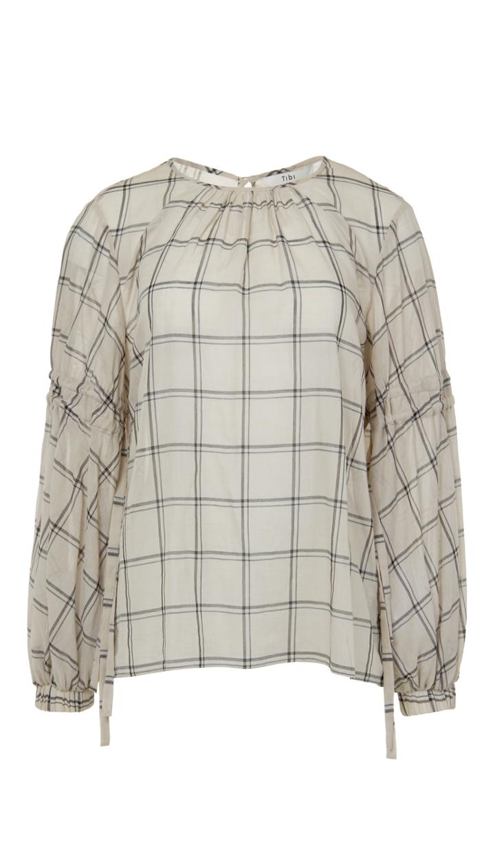 Beebe Plaid Shirting Balloon Sleeve Top