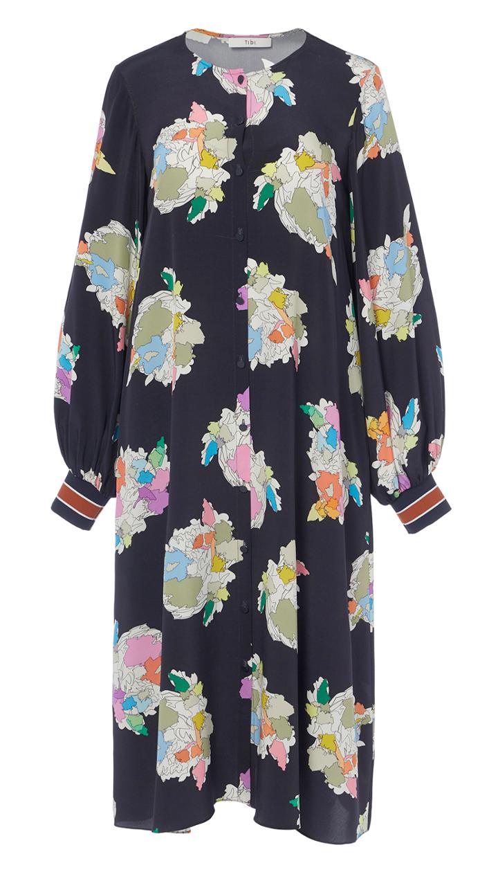 Camellia On Silk Button Front Dress