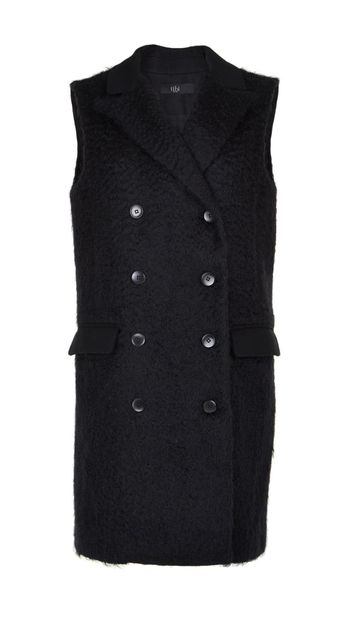 Faux Astrakan Wool Double Breasted Long Vest