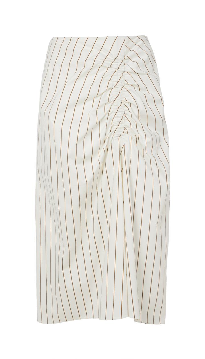 Sateen Stripe Shirred Skirt