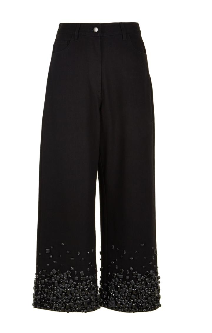 Embroidered Denim Cropped Jeans