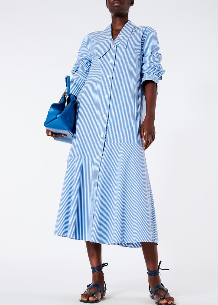 Kaia Stripe Flared Long Shirtdress