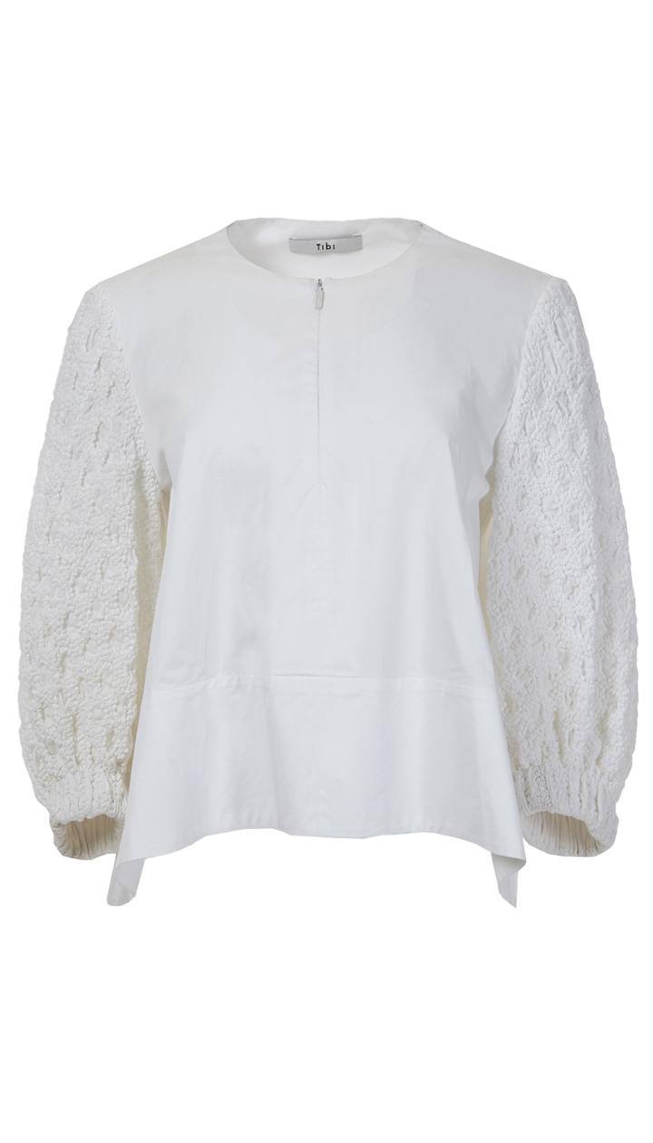 Satin Poplin Smocked Sleeve Top