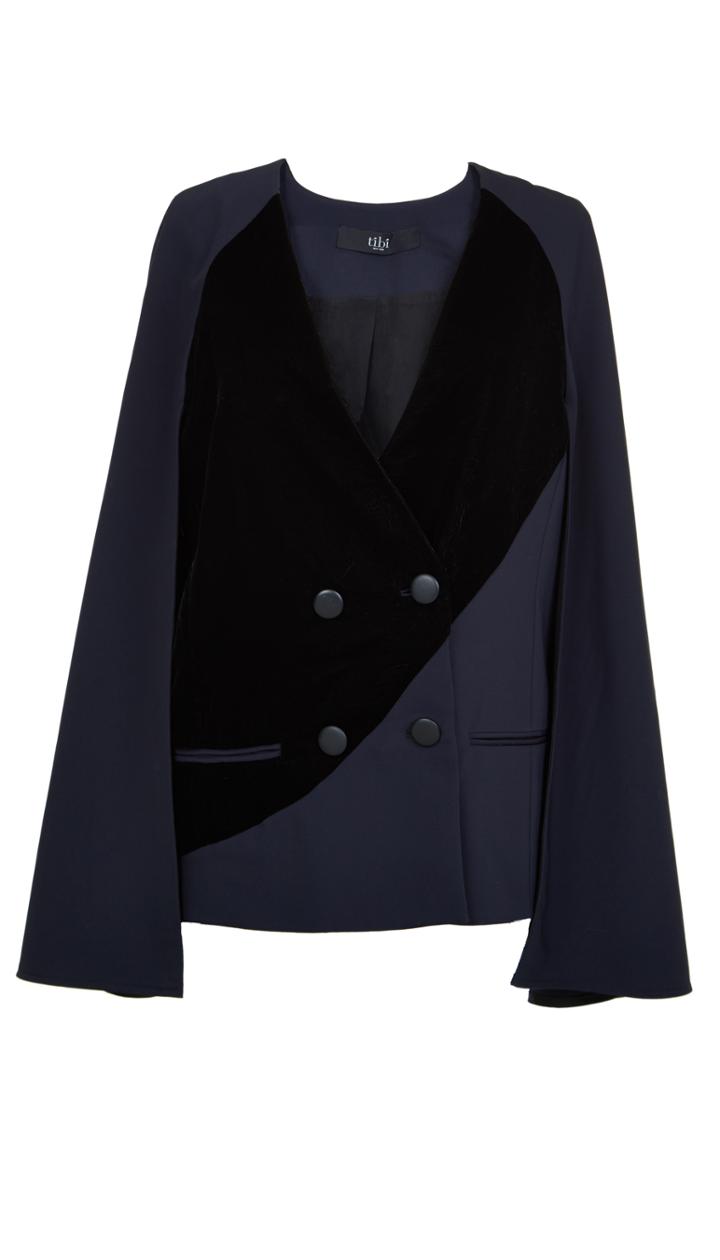 Tropical Wool Sculpted Velvet Cape Jacket